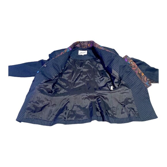 Linda Segal Jacket Womens 10 Pin Stripe Paisley Empire Short Lined Office VTG - Picture 15 of 16